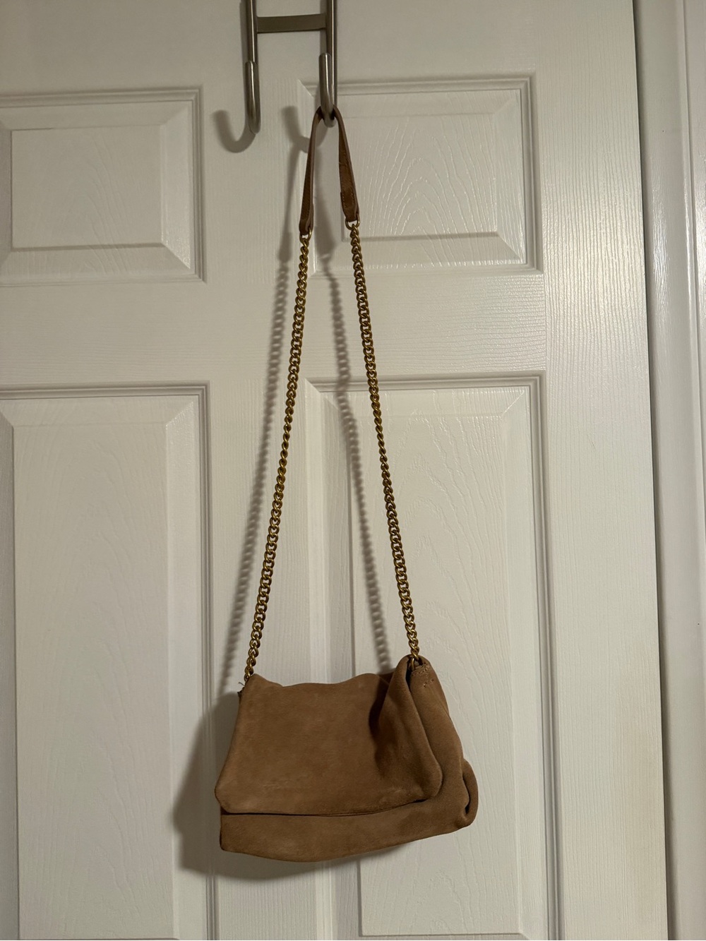 Mango Suede Shoulder Clutch in Camel